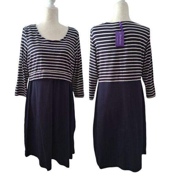 Seraphine Women's Navy Stripe 3/4 Sleeve Nautical Simone Dress Maternity Sz 14 - Picture 4 of 9